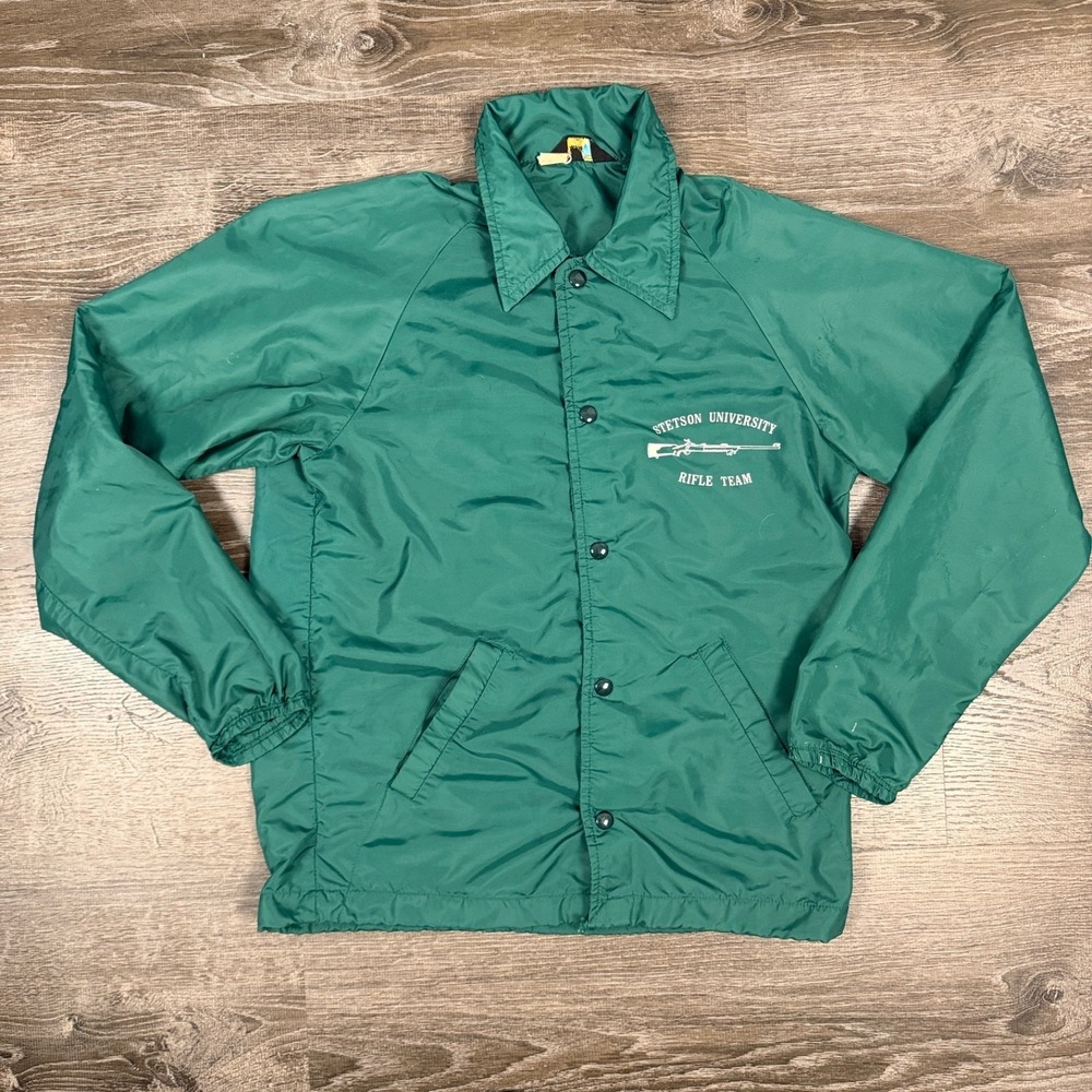 70s Champion Mens S Stetson University Rifle Team Coach Jacket Green Read!